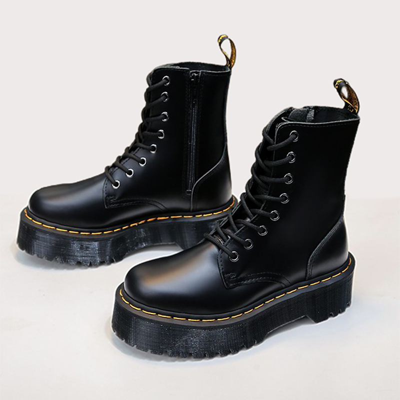 Winter Leather Boots Women Platform Oxford Sole Lace-Up Zipp