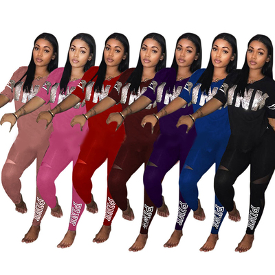 Pink Letter Print Tracksuits Women Two Piece Set 2022 Spring