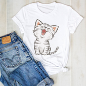 Summer Cat Cute Women Kitten Sloth Ladies Cartoon Lady Tee