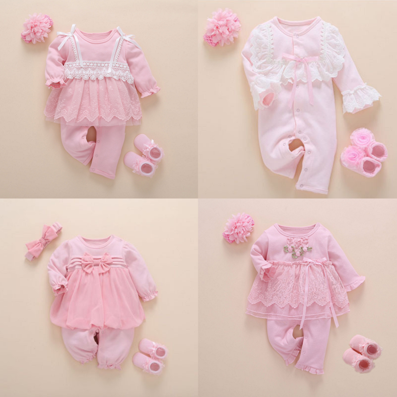 Newborn Baby Girl Clothes Fall Cotton Lace Princess Style Ba
