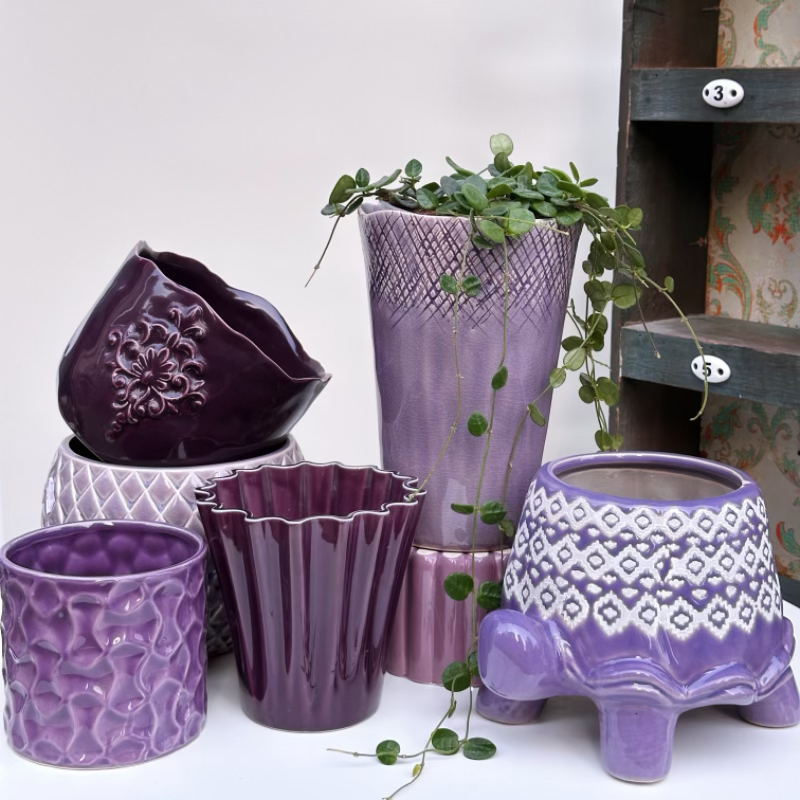 美瓷物语 001外贸出口陶瓷花盆 紫色系 秋海棠 球兰花盆  微瑕