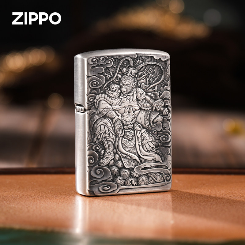 zippo打火机纯银套壳鬼王封侯拜相正品浮雕煤油防风男士收藏礼物