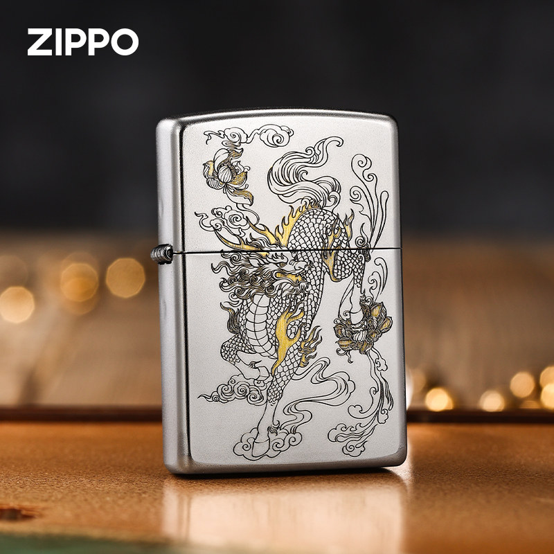 zippo打火机原装正品祥瑞麒麟献瑞磨砂双面煤油防风男女礼物正版
