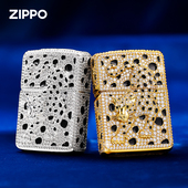 zippo打火机原装 金钱豹镀金镀银满钻重甲煤油防风男女送礼物 正品