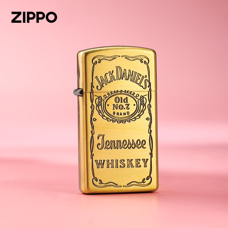 zippo打火机原装正品黄铜窄机单面杰克丹尼酒标煤油防风男女礼物