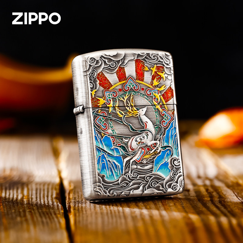 zippo正品打火机盔甲鎏金珐琅敦煌踏云仙鹿煤油防风男士原装正版
