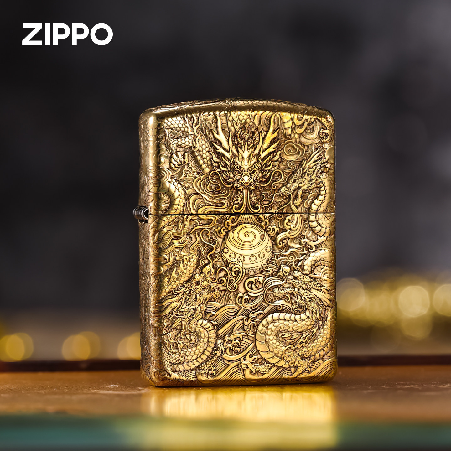 zippo打火机正品纯铜浮雕九龙戏珠煤油防风送男士中国风收藏礼物