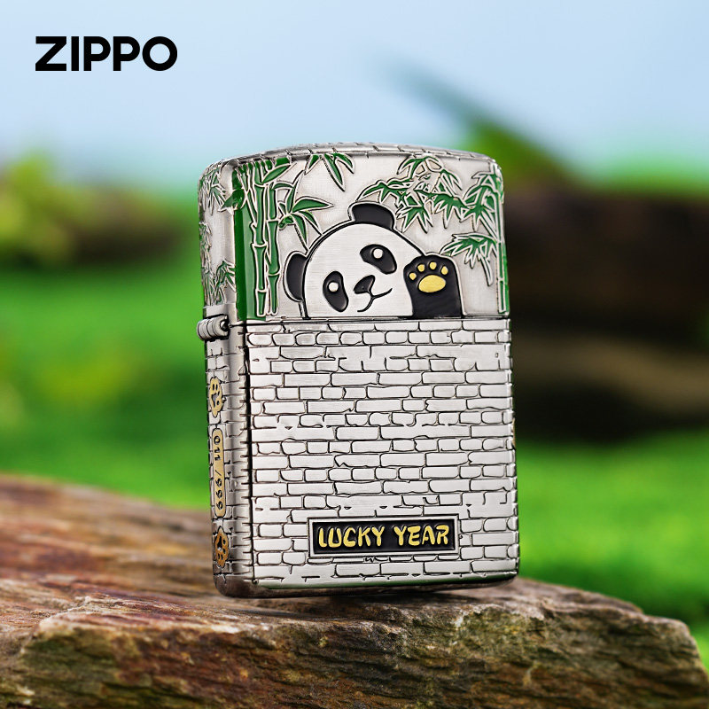 正品zippo打火机熊猫填漆盔甲原装正版煤油芝宝防风创意之宝男士