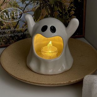 可爱鬼陶瓷幽灵烛台烟灰缸桌面摆件小夜灯KTV酒吧氛围感创意装 饰