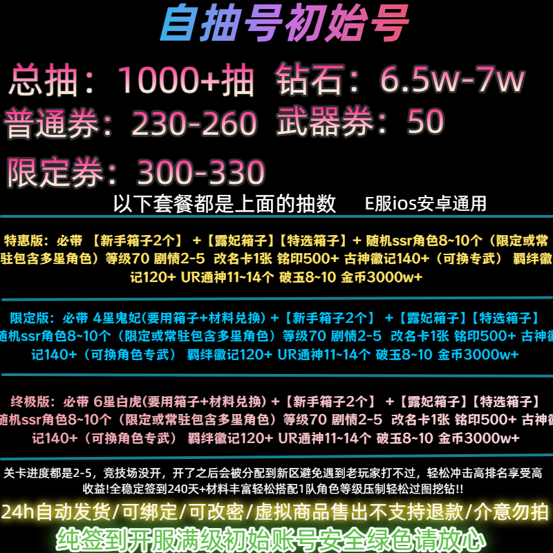 初始号自抽号安全欲神唯美画风幻想二次元佳作苹果安卓互通可换绑
