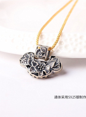S925纯银饰品花开富贵项链坠子吊坠毛衣链挂件不含链复古diy配件