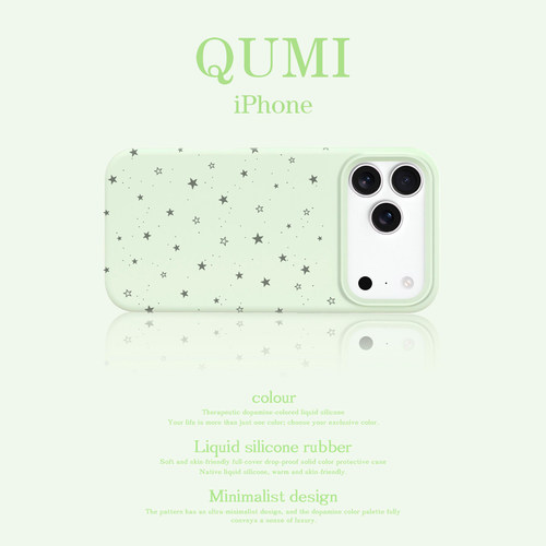 屈迷&原创曼波绿液态硅胶满屏星星适用苹果18promax手机壳新款iPhone18pro新品17pm全包16防摔15外壳14简约13