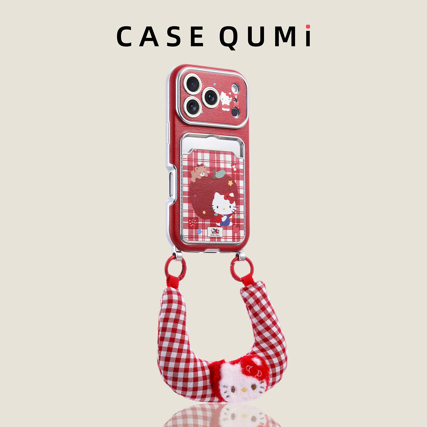 酒红格纹KT卡包带挂绳适用苹果17promax手机壳新款苹果17套iphone17全包苹果17pro防摔16硅胶15外壳14超火13