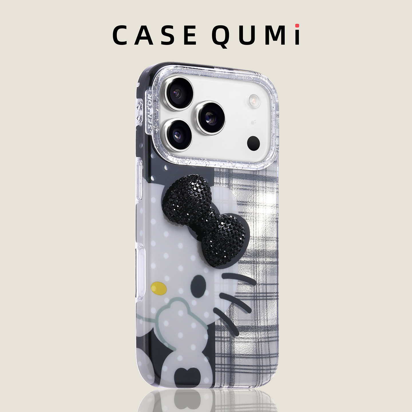 黑格纹波点KT猫蝴蝶结适用苹果17promax手机壳新款苹果17套iphone17全包苹果17pro防摔16硅胶15外壳14超火13