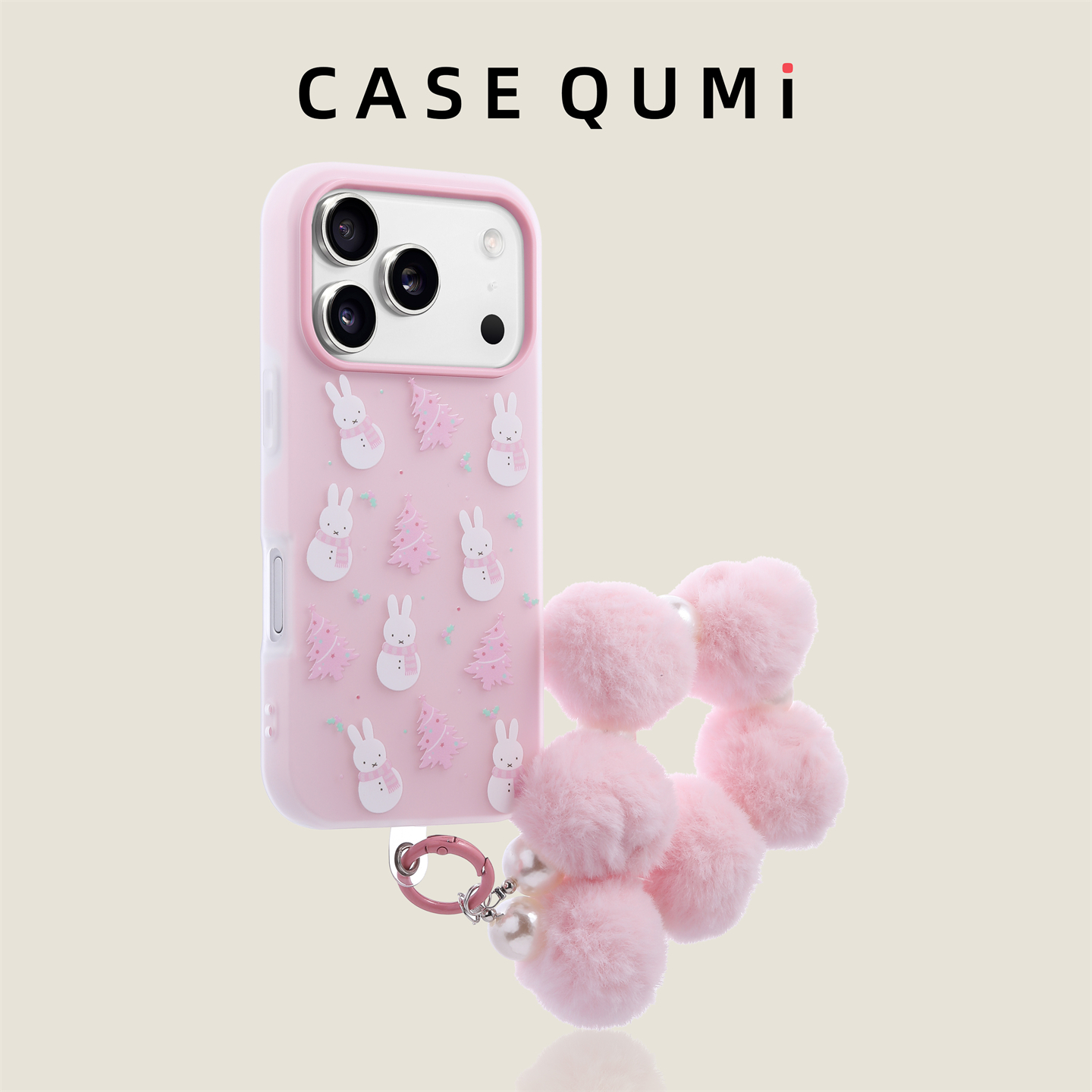 粉底雪人米菲兔带挂绳适用苹果17手机壳新款iphone17套苹果17promax全包17pro防摔苹果16硅胶15外壳14超火13