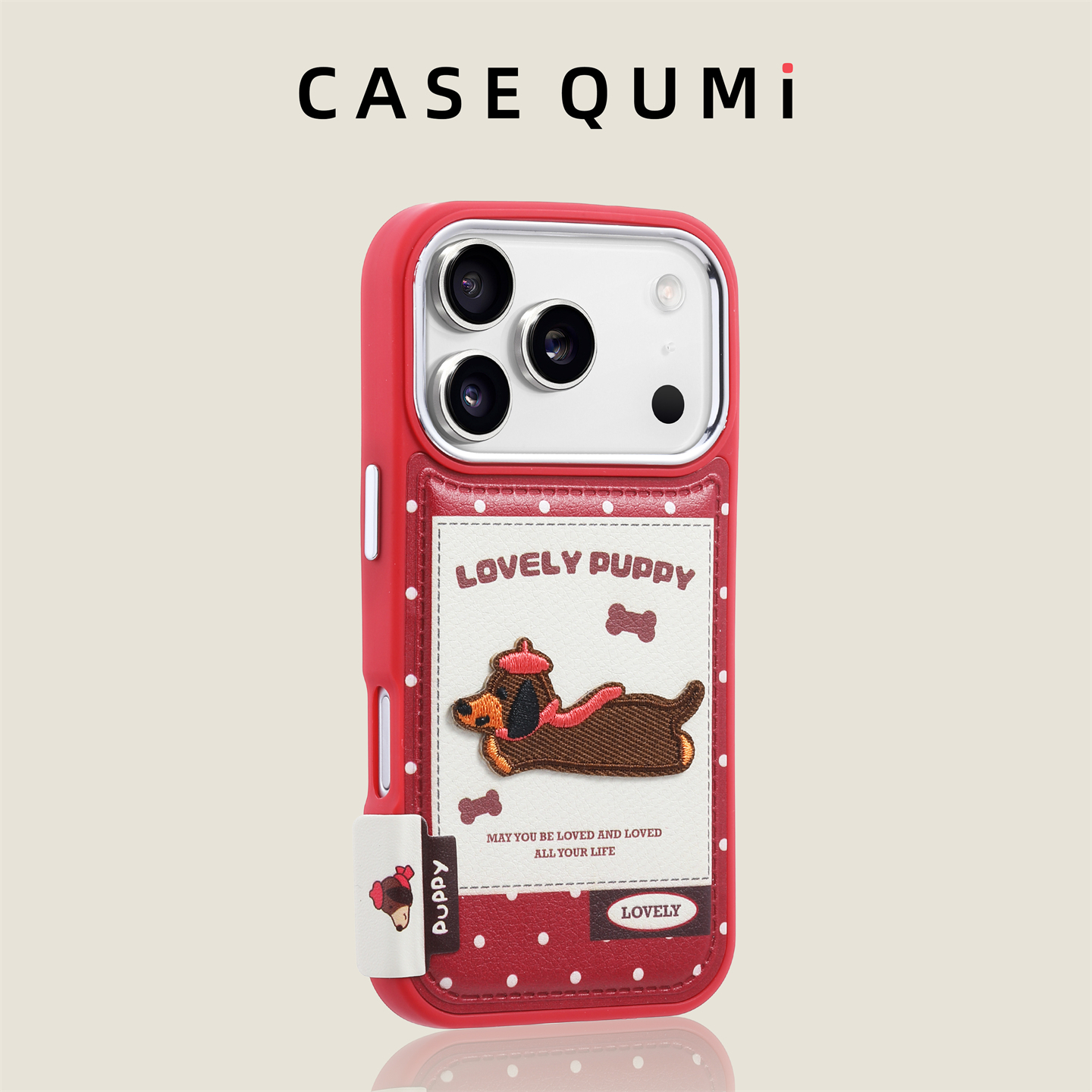 红底波点刺绣腊肠狗适用苹果17手机壳新款iphone17套苹果17promax全包17pro防摔苹果16硅胶15外壳14pro超火13