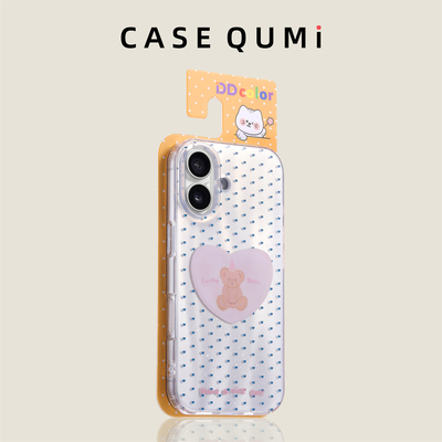 银底满屏爱心小熊带挂绳适用苹果17手机壳新款iphone17套苹果17promax全包苹果16防摔苹果15pro硅胶14外壳13