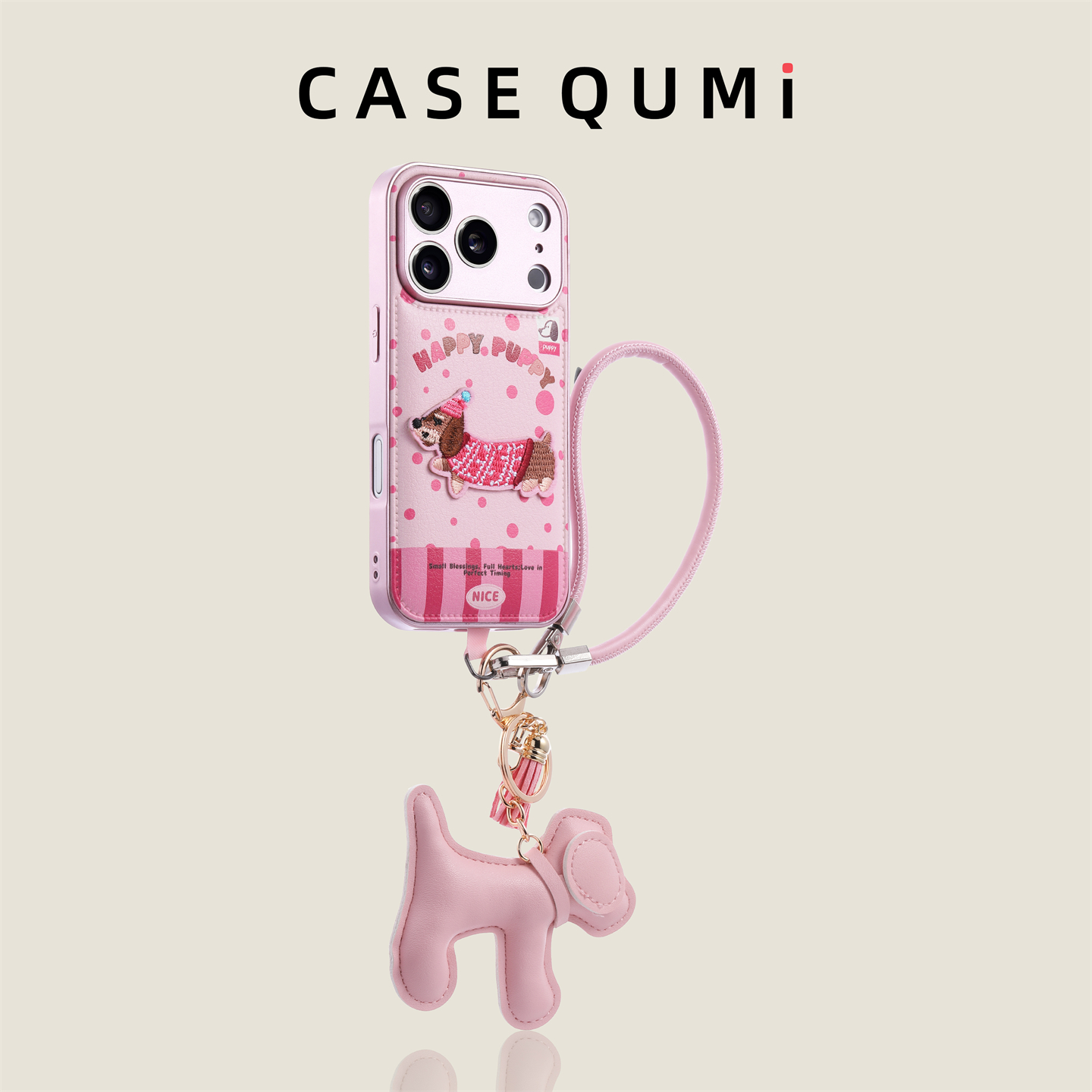 粉波点腊肠狗带挂绳适用苹果17手机壳新款iphone17套苹果17promax全包17pro防摔苹果16硅胶15外壳14pro爆款13