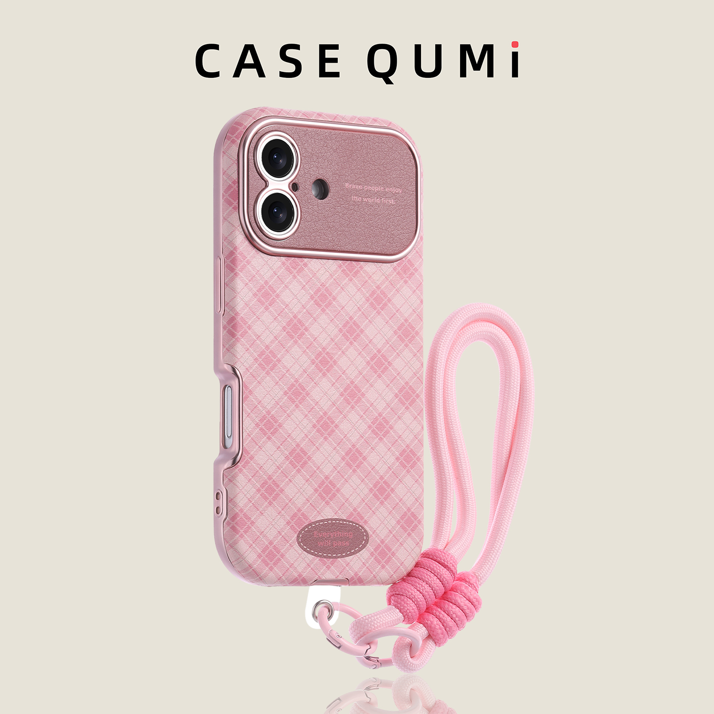 粉色格纹大视窗带挂绳适用苹果17手机壳新款iphone17套苹果17promax全包17pro防摔苹果16硅胶15外壳14爆款13