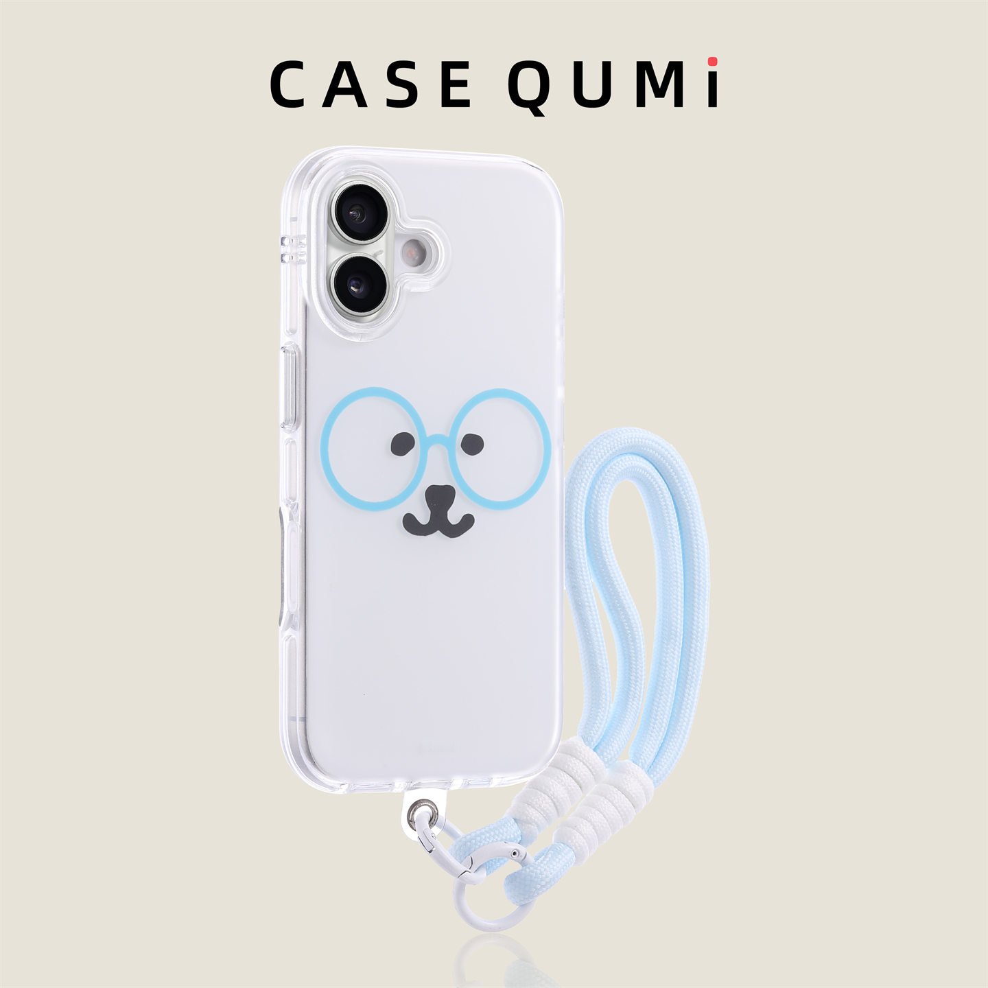 蓝眼镜熊表情带挂绳适用苹果17手机壳新款iphone17套苹果17promax全包17pro防摔苹果16硅胶15外壳14pro爆款13