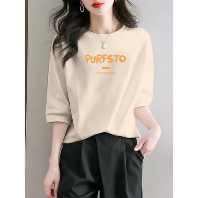 宽松小衫休闲洋气百搭t恤女2024春夏季爆款薄款学生中袖卫衣上衣