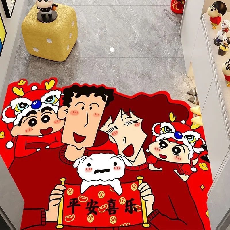 蜡笔小新红色喜庆新年进门地垫入户门垫防滑可裁剪进户门门口地毯,居家布艺,入户地垫,淘宝优惠券,粉丝福利购,淘宝优惠卷