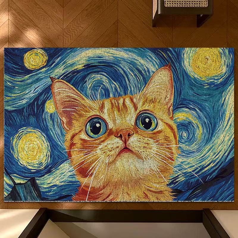 梵高猫咪入户门丝圈地垫