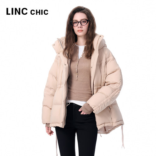 LINCCHIC连帽芭蕾感中长款羽绒服