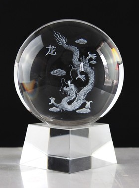 3d内雕人造水晶球十二生肖玄关