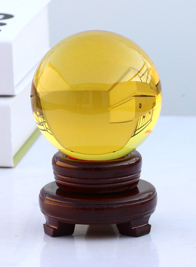 黄色K9人造水晶玻璃球家装饰品摆件客厅家居摆设办公桌开业礼品