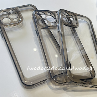 15PRO16plus静音全包透黑边太空壳烟灰咖啡色边框13pro全包亚克力精致高清透明保护壳11X银色按键14