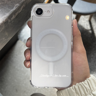 16E17E新款高透背面的亚克力材质magsafe白色磁吸圈适用苹果新型号16e软边边框手机壳简约百搭风格普通磁吸壳
