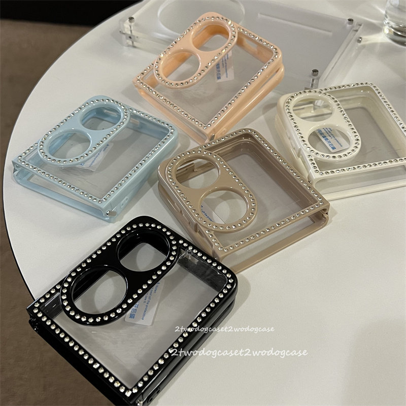 闪钻边框糖果色折叠款适用于华为P50POCKET简约透明背面pocket2/NOVA FLIP新款奢华浅粉黑白蓝色边框钻闪烁