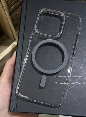 16高透暗灰色圈磁吸硬壳15promax镜头框按键同色系钛灰色magsafe12/13/14PLUS手机壳轻薄光滑透亮手机壳