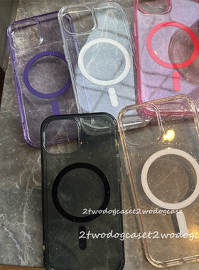 1617大孔透紫色玫红闪粉亚克力磁吸壳15promax星空爆闪magsafe12/13/14P奢华新款手机壳黑灰亮晶晶软边彩色圈