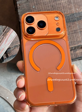 17pro透橙色磁吸硬壳立体感高透橙色magsafe17promax侧面带拍照触控键ai覆盖薄硬全包简约手机壳光滑亮面耐黄