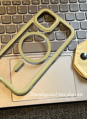 杏仁奶绿糖果奶油绿色边框15Pro手机壳适用苹果12/13magsafe加厚防摔亚克力银色按键保护壳11小清新绿磁吸圈