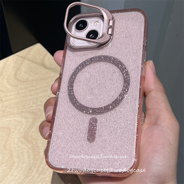 粉红色闪粉磁吸硬壳摄像头支撑