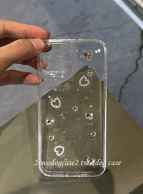 16p17四芒星碎钻感闪粉小蝴蝶15Pro手机壳滴胶手工粉色水钻12立体爱心镂空白13promax新款奢华11全包XR保护壳