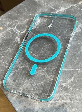 16plus气质新款蓝色瓦楞高透防滑边框15pro磁吸透明硬壳橙色磁吸magsafe12/13/14pro新款高级清爽蓝色边