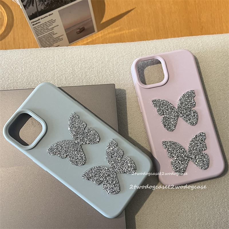 适用苹果16pro立体蝴蝶钻贴纸壳