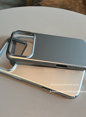 17promax银色极简纯色喷漆金属色硬壳16promax大孔15PRO/14/13新款16pro钛灰色高级感轻薄手机壳17/16plus