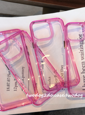 16玫红透亮高清玫粉透明边框13粉色搭配凹槽设计15promax亚克力手机壳11promax7pXR潮12独立银色按键17air