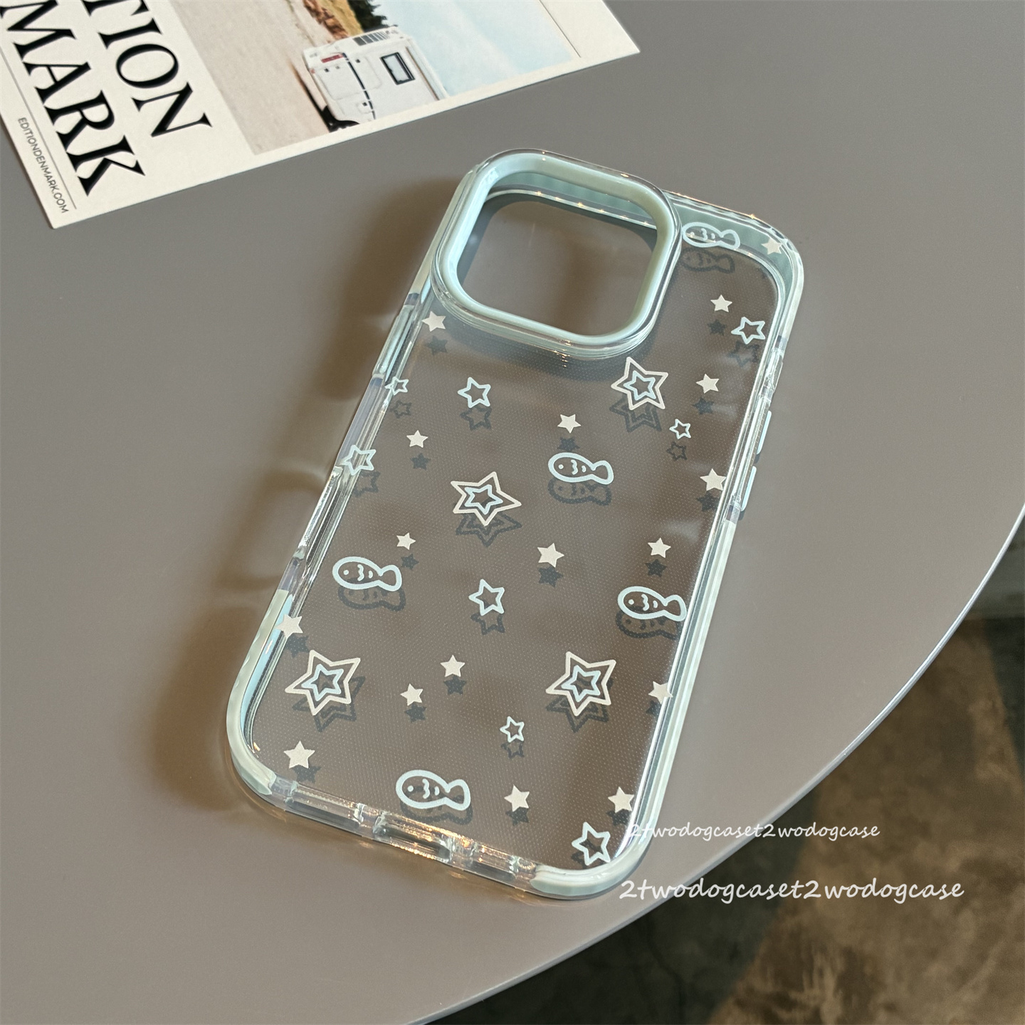 蓝色小鱼趣味好看16promax厚实软壳蓝色独立按钮新款12/11/13PRO/14pm15新款五角星透明手机壳