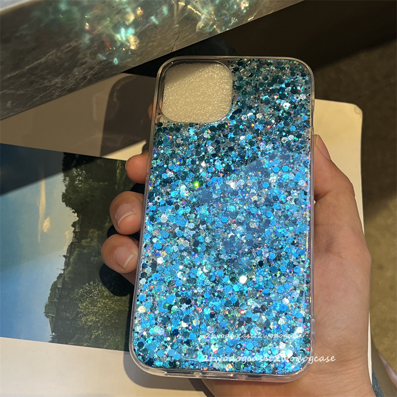 爆闪亮片海蓝色滴胶新款手机壳