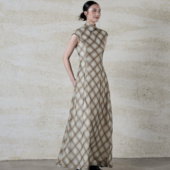 旗袍连衣裙 包肩长款 乌合衣作 格纹无袖