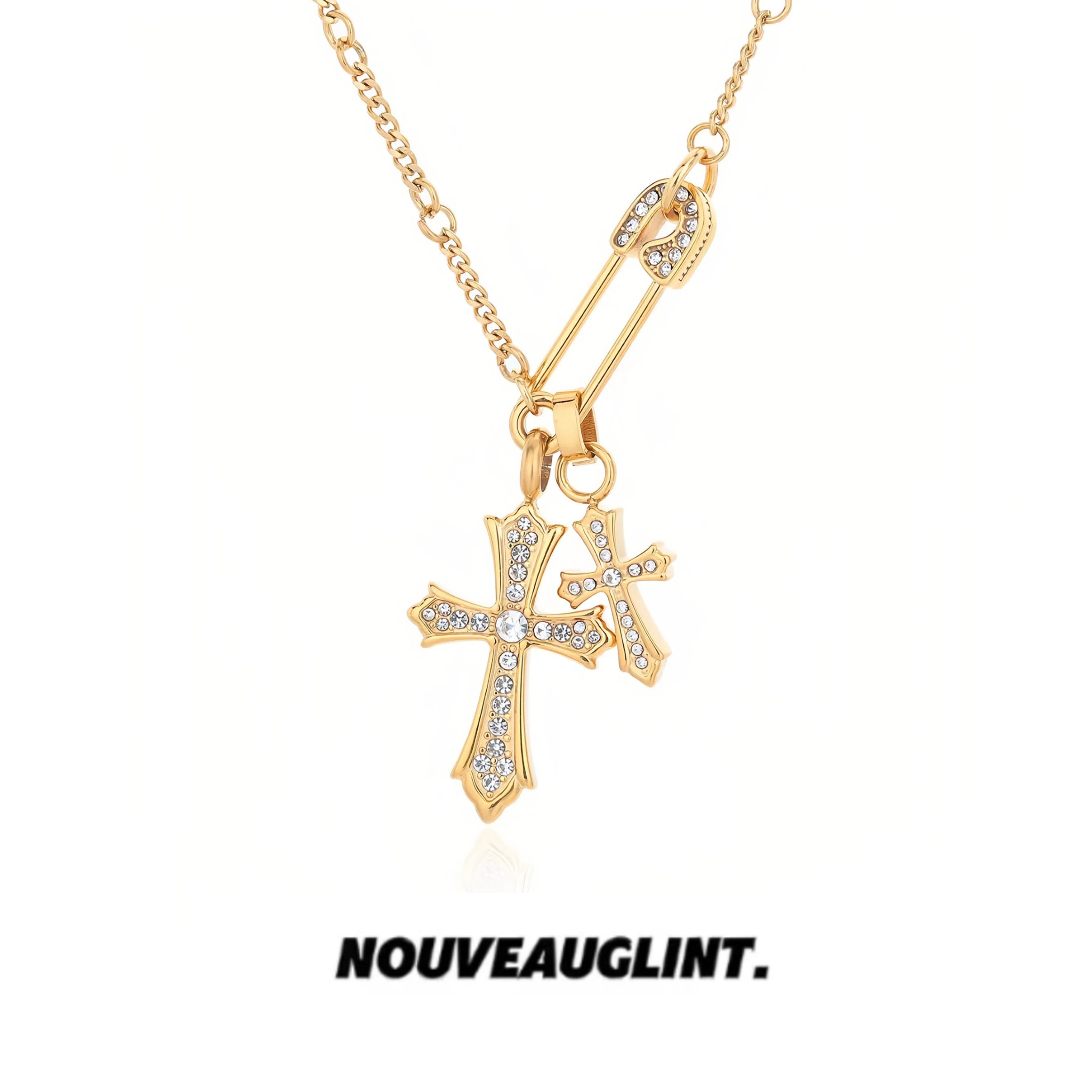 NG别针十字架吊坠钛钢情侣项链