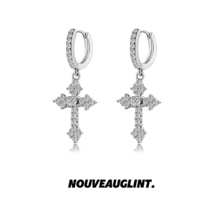 NG鸢尾花十字架吊坠女士纯银耳环高级感轻奢秋冬耳饰男计感小众