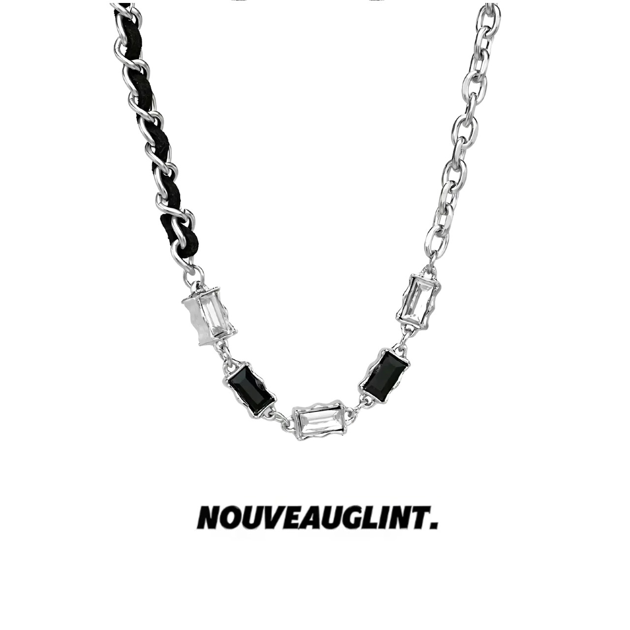 NG皮绳宝石拼接钛钢项链男款小众设计高级感女生士锁骨链秋冬配饰