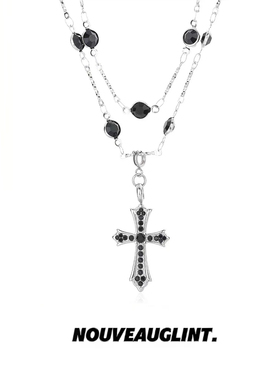 NG黑钻十字架钛钢项链女款甜辣风